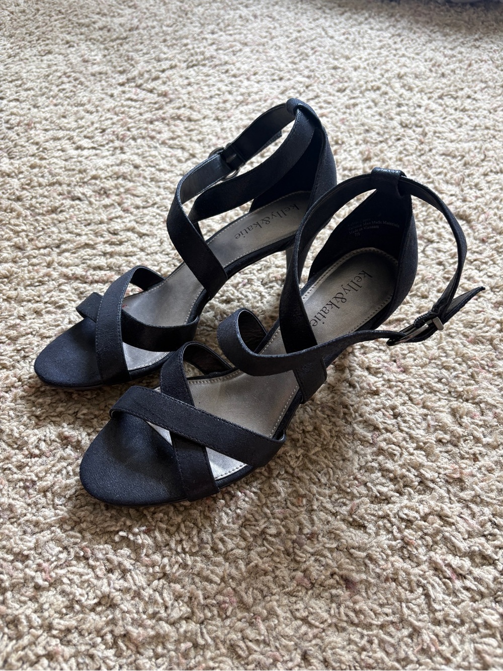 Kelly And Katie Black Cross Strap Strappy Fabric Stiletto Heels Women’s Size 7.5